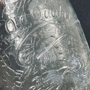Vintage OLD QUAKER Embossed Pint Whiskey Bottle Clear Crackled Glass Twist Lid